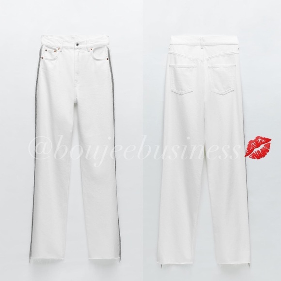 ZARA BNWT Premium 90's Full Length Embellished Jeans - Picture 5 of 5